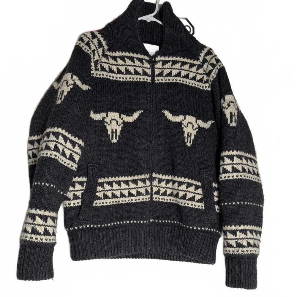 Schott Bros Vintage Cowichan Style Zip Sweater Size L Dark Academia Indie Knit